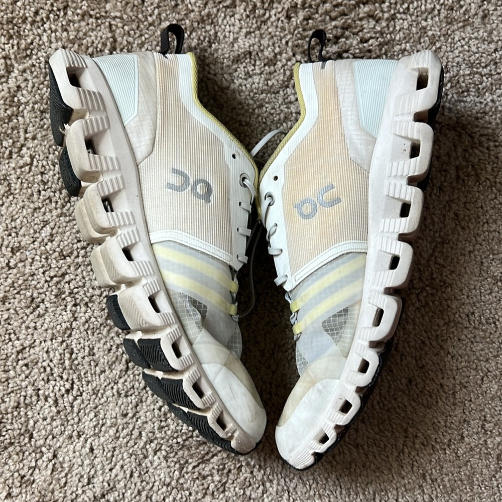 On Running Yellow and White Athletic Shoes with CloudTec Sole - Picture 4 of 7